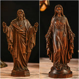 Hand Carved Sacred Heart of Jesus Virgin Mary Wooden Tabletop Ornament - BGCOPPER