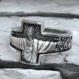 S925K Silver Jesus Guardian Cross Sacred Heart of Jesus Ring - BGCOPPER