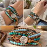 Multi-Layered Hand-Woven Natural Crystal Stone Leather Tree of Life Guardian Bracelet