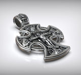 Double-sided S925k silver pendant depicting the Passion of Christ and St. George slaying the dragon.