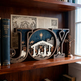 Layered JOY Nativity Wood Carving | Handcrafted Boxwood Christmas Faith Decor — A Testament of God’s Grace