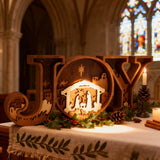 Layered JOY Nativity Wood Carving | Handcrafted Boxwood Christmas Faith Decor — A Testament of God’s Grace