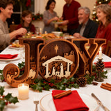 Layered JOY Nativity Wood Carving | Handcrafted Boxwood Christmas Faith Decor — A Testament of God’s Grace