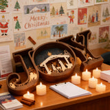 Layered JOY Nativity Wood Carving | Handcrafted Boxwood Christmas Faith Decor — A Testament of God’s Grace