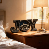 Layered JOY Nativity Wood Carving | Handcrafted Boxwood Christmas Faith Decor — A Testament of God’s Grace