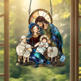 šļø Holy Family & Lambs Stained-Glass Acrylic Suncatcher: A Christian Symbol of Love & Flock
