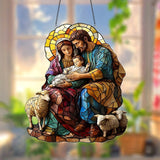 šļø Holy Family & Lambs Stained-Glass Acrylic Suncatcher: A Christian Symbol of Love & Flock
