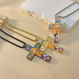 Cartoon style colorful stainless steel cross necklace, the best cross necklace for children - BGCOPPER