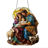šļø Holy Family & Lambs Stained-Glass Acrylic Suncatcher: A Christian Symbol of Love & Flock