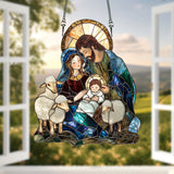 šļø Holy Family & Lambs Stained-Glass Acrylic Suncatcher: A Christian Symbol of Love & Flock