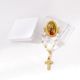Our Lady of Guadalupe 11-Pearl Brooch with Crystal Cross Pendant