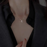 s925 sterling silver cross necklace Fashionable and versatile pendant - BGCOPPER