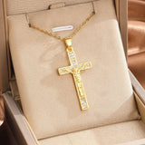 Zircon-Encrusted Jesus Cross Necklace: Faith Worn with Grace