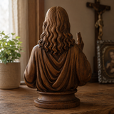 Hand-Carved Cypress Wood Sacred Heart of Jesus Statue – Christian Prayer & Home Devotional Decor