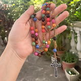 Catholic Colorful Rose Rosary Necklace – Prayer Beads with Crucifix
