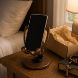 Black Walnut “Archangel Michael” Adjustable Phone Stand—A Faith-Inspired Wooden Desktop Stand - size and finish detail
