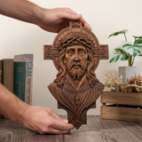Jesus Christ Wood Carving: Crown of Thorns and Cruciform Halo | Sacred Home Blessing