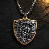 Two-Tone Armor of God Crusader Knight Protection Shield Stainless Steel Necklace