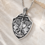 Archangel Michael Shield Pendant Necklace for Men,316L Stainless Steel Vintage 3D Relief Religious Amulet Necklace,Faith Protection Jewelry Gift