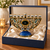 Vintage Blue & Gold Enamel Hanukkah Menorah