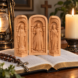 Hand-Carved Travel Triptych Altar: The Holy Family at Your Side