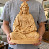 Hand-Carved Beechwood Sacred Heart of Jesus Prayer Statue