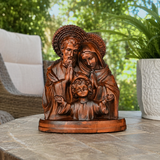 Holy Family Round Wooden Tabletop Ornament - size and finish detail