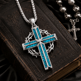 ‘By His Wounds’ Turquoise Crown of Thorns Cross — Comes with a 24-inch chain
