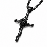 Rose Wrapped Cross Necklace, Retro Religious Pendant for Men Women