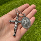 Jesus Cross and Virgin Mary Combination Necklace Pendant - craftsmanship detail