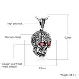 Men's Stainless Steel Cubic Zircnia Eyes Engraved Skull Pendant Necklace - BGCOPPER