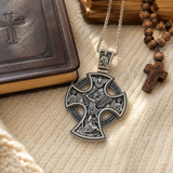 Double-Sided Silver Crucifix and St. Michael Pendant - side view