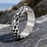 Heavy Hammered Scale Braided Texture Stainless Steel Comfort Fit Band Ring