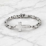 Men’s Hammered Textured Cross Bracelet, 316L Stainless Steel Irregular Link Chain Bracelet, 4‑Color Faith Religious Jewelry Gift for Men