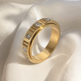 6mm Grooved Square Green CZ Rotatable Spinner Stainless Steel Ring