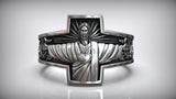S925K Silver Jesus Guardian Cross Sacred Heart of Jesus Ring - BGCOPPER