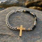 Two-Tone Cross & Natural Stone Bracelet