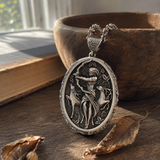 Artemis Greek Goddess Pendant Necklace, Vintage Pure Tin Mythology Necklace