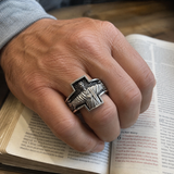 S925K Silver Jesus Guardian Cross Sacred Heart of Jesus Ring