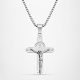 Crucifix Cross Necklace with Crystals, 316L Stainless Steel Religious Pendant for Men