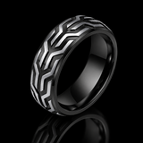 Two-Tone Tire Tread Pattern Mens Stainless Steel Band Ring