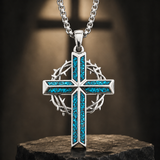 ‘By His Wounds’ Turquoise Crown of Thorns Cross — Comes with a 24-inch chain