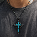 Crown of Thorns Turquoise Cross Necklace – Christian Faith Pendant with 24″ Chain
