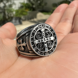 Saint Benedikt Medaille Edelstahl Ring