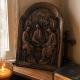 【Holy Trinity Wood Carving】Handcrafted Beech Wood Icon Three Graces Colorway Home Prayer Altar Spiritual Gift