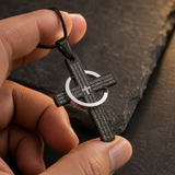 Lord’s Prayer Engraved Cross Pendant with Rotating Ring