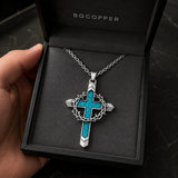Crown of Thorns Turquoise Cross Necklace – Christian Faith Pendant with 24″ Chain