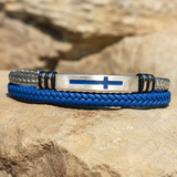 Two‑Layer Braided Leather Cross Bracelet