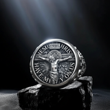 S925 Sliver Jesus Crucifixion St. Benedict Medal Ring