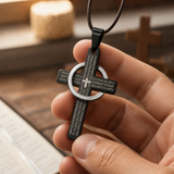 Lord’s Prayer Engraved Cross Pendant with Rotating Ring